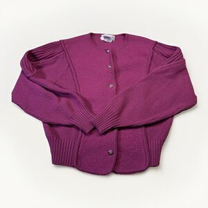 Vintage Deans of Scotland 100% Wool Cardigan M/L Magenta Pink Made in Hong Kong